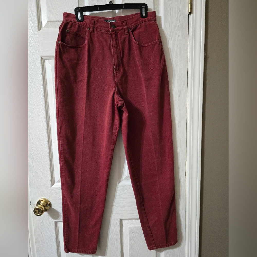 Vintage 90s Liz Wear Burgundy Mom Jeans, Super High Waist, Tapered Leg, Sz 14.